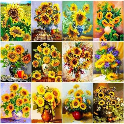 Flower Full Drill Square Round Rhinestone Embroidery Yellow Sunflower 5D Diy Diamond Painting Art Handwork Gift Home Decoration