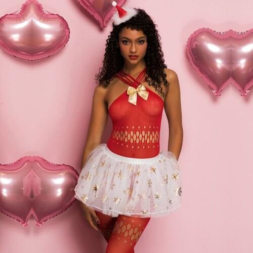 JSY Sexy Womens Bodysuit Lingerie Christmas Dress Cosplay Sexy Hot Erotic Mesh Catsuit Sex Role Play Nightwear Porno Costumes
