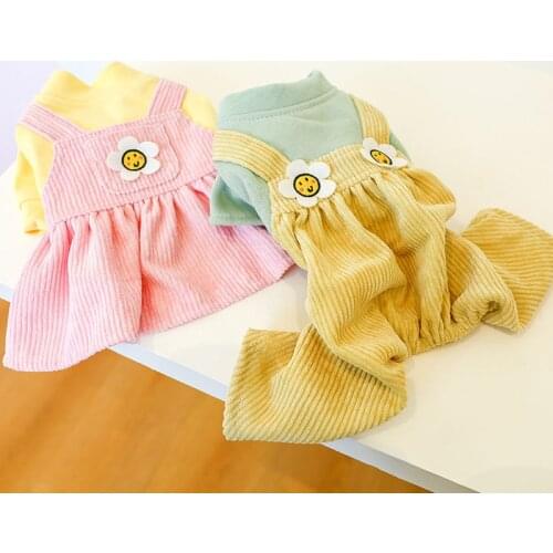 Kawaii Couple Of Cat Dog Clothes Dog Jumpsuit Coat Winter Smiley Sun Flower Pink Dress Yellow Pants Small Dog Romper Overalls XL