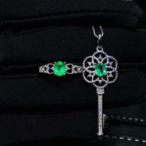 SHILOVEM 925 sterling silver Natural Emerald rings pendants send necklace fine Jewelry wedding Christmas gift jctz040566agml