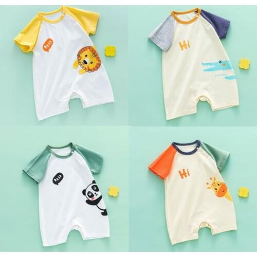 2021 Baby Boys Short Sleeve Rompers Kids Cartoon Clothing Summer Unisex Newborn Sleepwear Pijamas Infant For Girls Jumpsuits