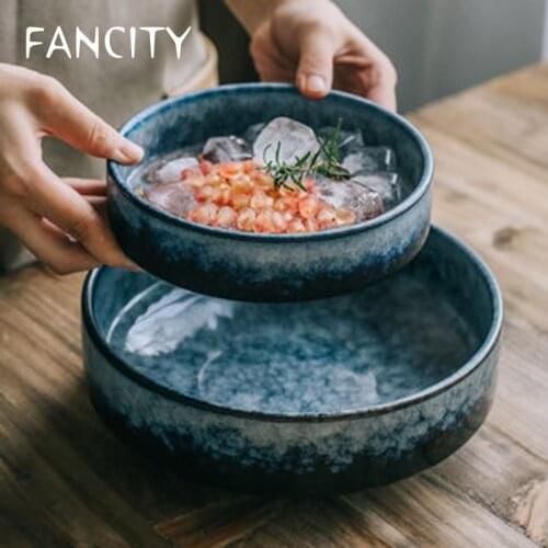 FANCITY Creative kiln ceramic tableware round bowl soup bowl noodle bowl vegetable bowl soup plate salad bowl bowl fruit plate