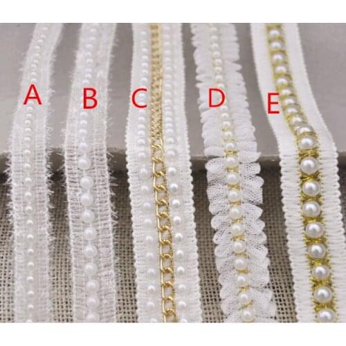Diy ribbon beaded handmade beaded pearl clothing accessories collar flower diy handmade beading lace trim clothes lace fabrics