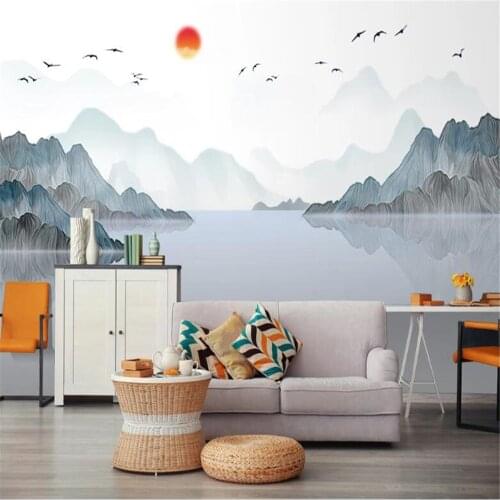 Milofi modern minimalist new Chinese abstract mood simple elegant landscape large wallpaper mural background wall