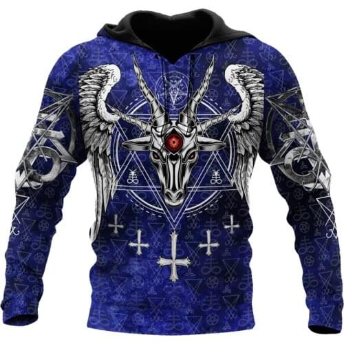 Fashion Harajuku Sweatshirt Satanic Devil Tattoo Blue3D Full Print Autumn Zip Hoodie Unisex Casual Streetwear Hoodie Pullover