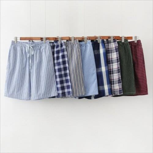 2021 Summer Men 100% cotton sleep bottoms Male beatch shorts Board Shorts Men Casual Plaid pajama half pants Swimming Shorts XXL