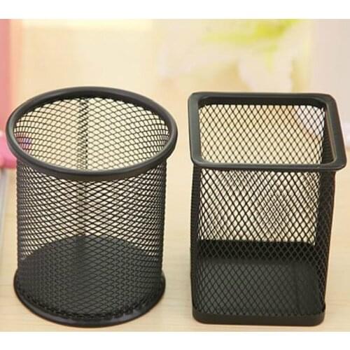 New Stationery Square Iron Spray Anti-Rust Pen Holder Mesh Style Metal Pen Holder Desktop Storage Of Debris Tube Pencil Rack