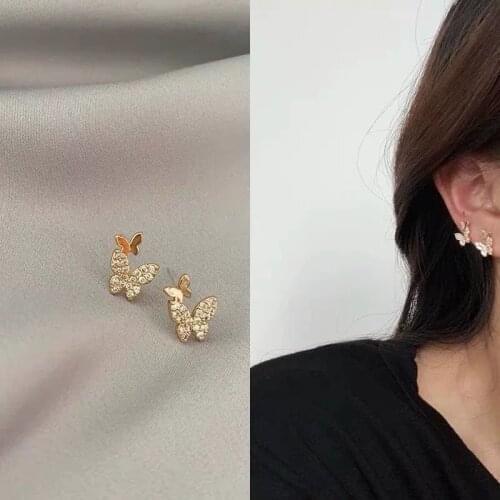 New Korean Elegant Cute Rhinestone Butterfly Clip Earrings For Women Girls Boucle D'oreille Jewelry Gifts Earrings Set
