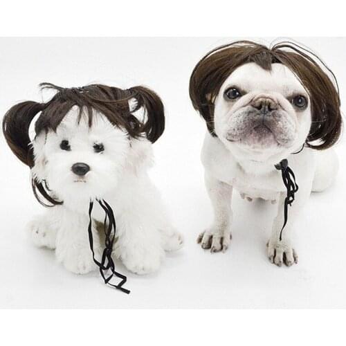 Dog Wig Pet Costumes Pet Headwear With 4 Elastic Straps Puppy Dog Headdress Chihuahua Hair Costumes Festival Cosplay Party Props