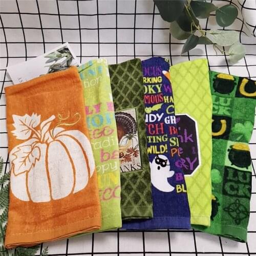 Pumpkin Skull Printed Halloween Party Gift Cotton Cloth Kitchen Hand Towel 39x64cm