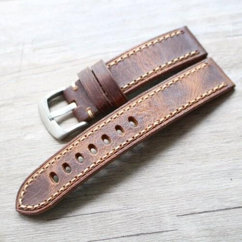 Genuine Leather Watchbands Men Brown Crazy Horse Watch Band Strap for Panerai Belt Stainless Steel Buckle 20 22 24 26mm relogio