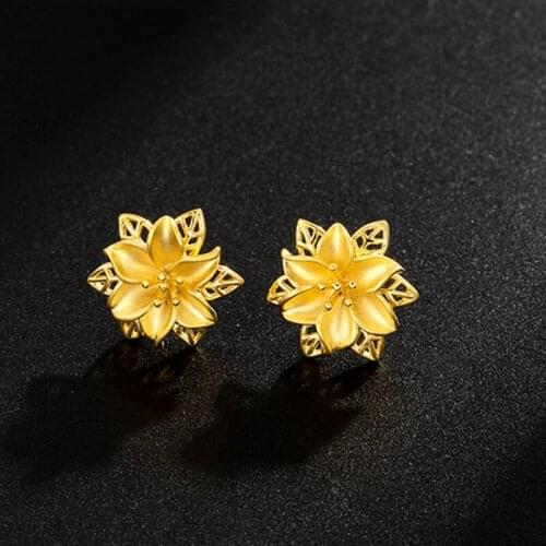 Retro Hollow Fashion Accessories Yellow Gold Filled Three-Dimensional Flower Stud Earrings Wedding Jewelry Gift