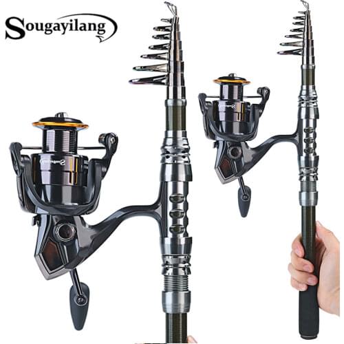 Sougayilang 1.8-3.3m Carbon Telescopic Carp Fishing Rod Sets and 13+1BB Metal Spoon Reel Lure Spinning Fishing Reel Pesca