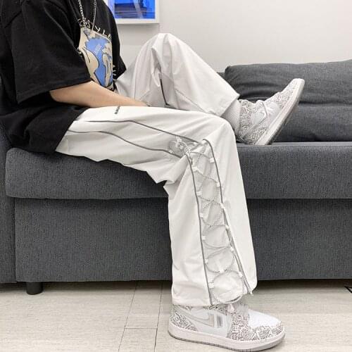 Korean Streetwear MenS Clothing 2021 Casual Harajuku Loose Reflective Drawstring Thin Sweatpants MenS Jogger Fashion Trousers