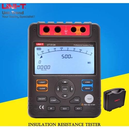 UNI-T UT513A Insulation Resistance Tester; 5000V Digital Megger/Data storage/Analog bar graph/USB interface/Over-range warning