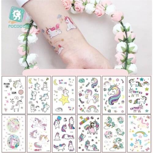 Cute Rainbow Unicorn Design Waterproof Temporary Tattoos Stickers For Kids Girl Children Gift Water Transfer Fake Tattoo