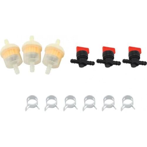 Fuel Gas Tank Shut Off Valves + Filters + Clamps Garden Brush Cutter Lawnmower Accessory