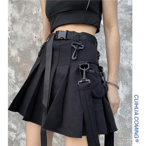Harajuku Gothic Punk Style Skirt Women Mini Pleated Skirt Safari style High Waist Skirts