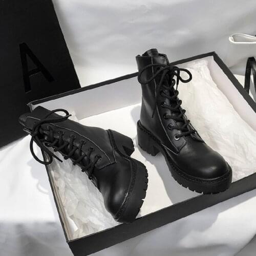 Women Boots Motorcycle Shoes Platforms Ankle Boots Wedges Female Lace Up Platforms PU Leather Shoes Woman High Heels Goth Boots