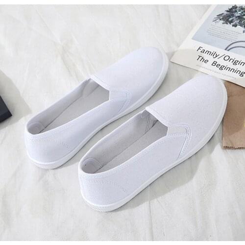 Large Size Women Flats Loafers Canvas Slip on Flat Shoes Woman Sneakers White Casual Shoes Black Ladies Shoes espadrilles