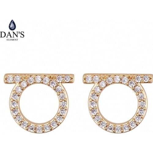 DANS 3 Colors Real Big Brand AAA Zirconia Simple Micro Inlays Fashion Stud Earrings for Women Round 120568Champagne