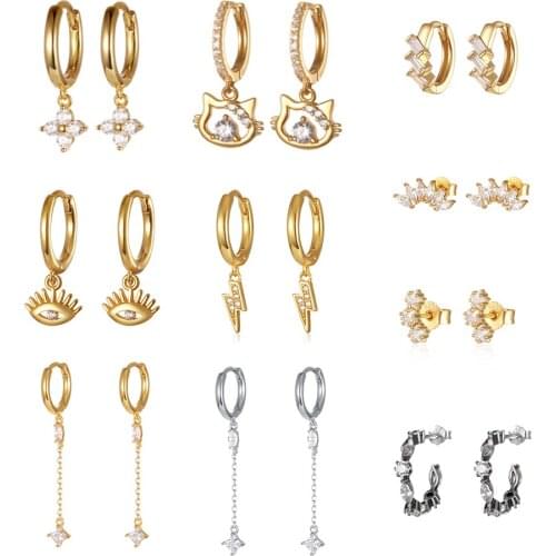 S925 Sterling Silver Women Earrings Fine Jewelry Set Stackable Stud Charm Huggie Hoop Earrings for Ladies Girls Gift Trendy 2021