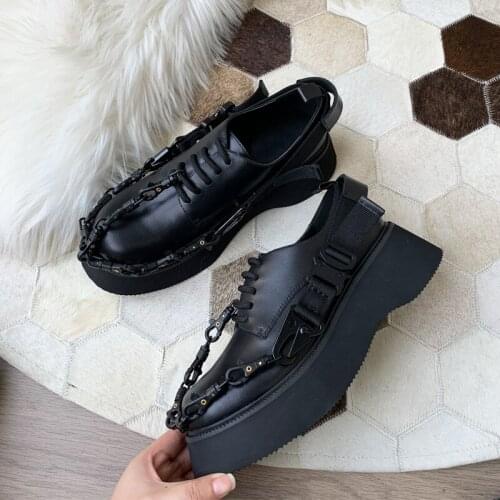 British Lace Up Mocasines De Mujer Flat Zapatillas Mujer Chains Creepers Platform Shoes Women Flats Oxford Shoes For Women