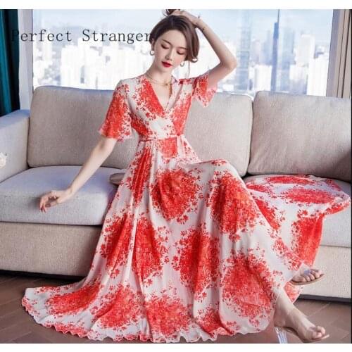2020 Autumn Winter New Arrival Chinese Style Stand Collar Lace Long Velvet Dress With Belt