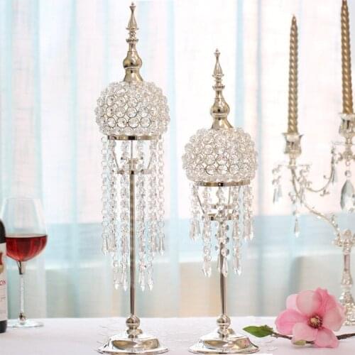 Gold Candle Metal Candlestick crystal Table Centerpiece Event Flower Rack Road Lead Wedding Decoration