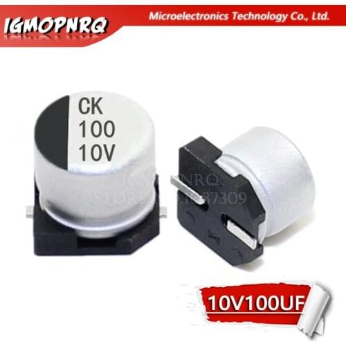 10PCS Electrolytic capacitor 10v100uf 6.3*5.4mm SMD aluminum electrolytic capacitor 100uf 10v
