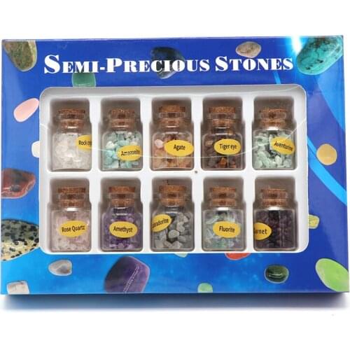 10pcs Set Natural Crystal Rock Stone Gravel Wishing Bottles Rough Minerals Specimen Mini Stone Reiki Healing Gift With ColorBox