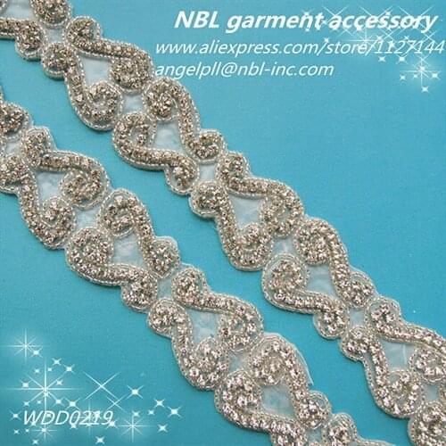 10 yards) Wholesale handmade rhinestone bridal beaded applique trim for wedding dress DIY iron on WDD0219