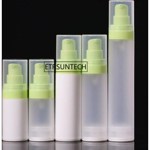 100pcs 15ml 30ml 50ml Green Airless Lotion Pump White Frosted PP airless bottle for Eye cream subpackage bottles F1294
