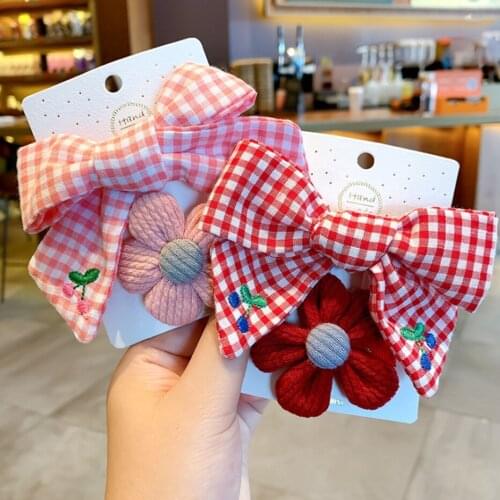 2pcs Hairpin Children Cute Hair BB Clips Bowknot Kids Flower Headband Lattice Lovelyn Girls Hair Accessories Women