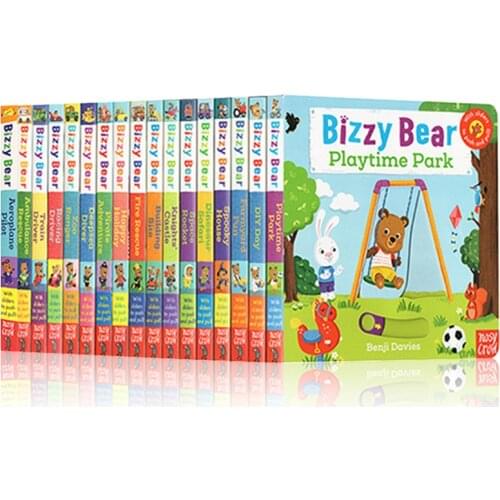 20PCS/Set Bizzy Bear English Board Book Children Early Educational Picture Story Flap Handle Book 18*18cm For 2-6 Years Kids
