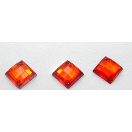 200 Red Flatback Acrylic Square Rhinestone Button 10mm Sew on bead