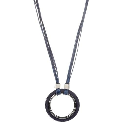 2018 Alloy Circle Blue Hand Made Pendant Necklace For Women/Men long leather Statement Necklace Minimalism Jewelry Mrs win