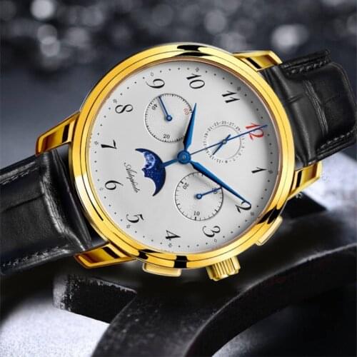 2021 Aidophedo Chronograph Moon Phase Men Pilot 1963 Watch Calendar 1908 Seagull Movement Mechanical Wristwatches Sapphire Clock
