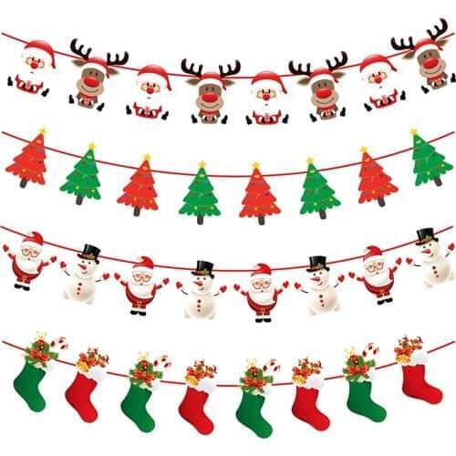 3m Christmas Banners Paper Hanging Flags Santa Claus Snowman Deer Xmas Tree Bunting Garland Decor Christmas Celebration Flags