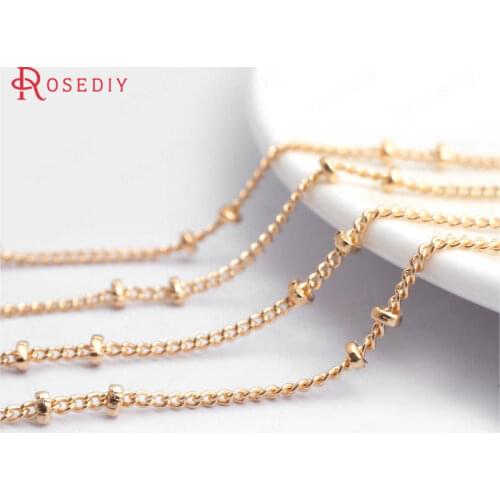 35175)5 meters width 1.2MM bead:2MM Champagne Gold Color Copper 2 Beads Station Ball Chain Necklace Chains Jewelry Accessories