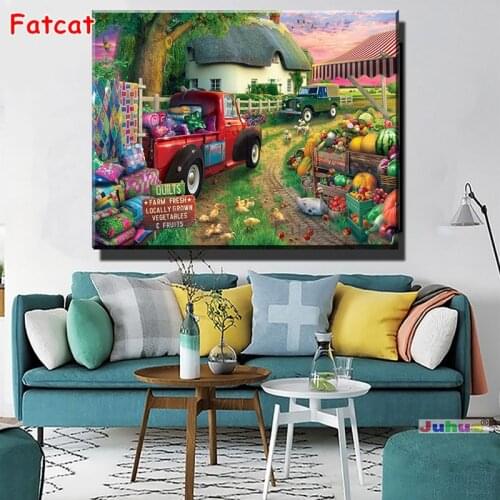 DIY 5D Diamond mosaic Autumn Harvest Landscapes Cross Stitch Kits Diamonds Embroidery flower Garden Lodge Home Decoration PP1726