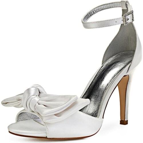 High Heels Satin Wedding Sandals for Bride Open Toe Ankle Buckle Strap Bowknot Prom Evening Party Women Dress Sandals