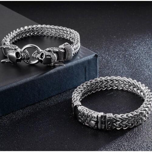 Gothic Mens Skull Head Bracelets Men Stainless Steel Ghost Chain Bracelet Punk Skeleton Jewelry Gifts For Boyfriend Dropshipping