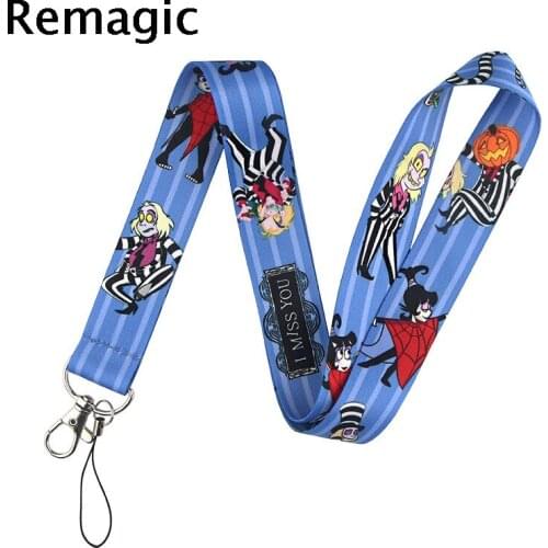 20pcs Tim Burton horror movie Cartoon Icons Style Anime Lovers Key Chain Lanyard Neck Strap for USB Badge Holder DIY Hang Rope