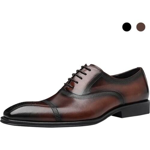 Oxford Brogue Bridegroom Dress Best Men Black Shoes Korean Style Genuine Leather Original Business Designer Shoes