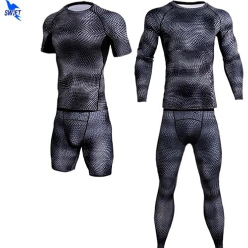 Quick Dry Compression Sport Suit Men 4pc Short/Long Sleeve Shirt+Shorts/Pants Running Set Fitness Gym Tight Sportswear Rashguard