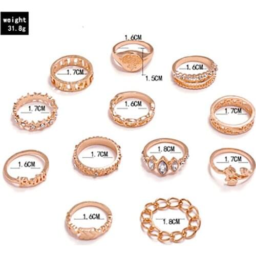 Bohemian Rose Baby Tulip Chain Arrow Carved Star Five-Pointed 12 Sets Of Rings