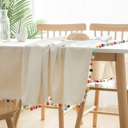 Color Ball Natural Colored Cotton Cloth Drape White Tablecloth Dust Coffee Table Drape