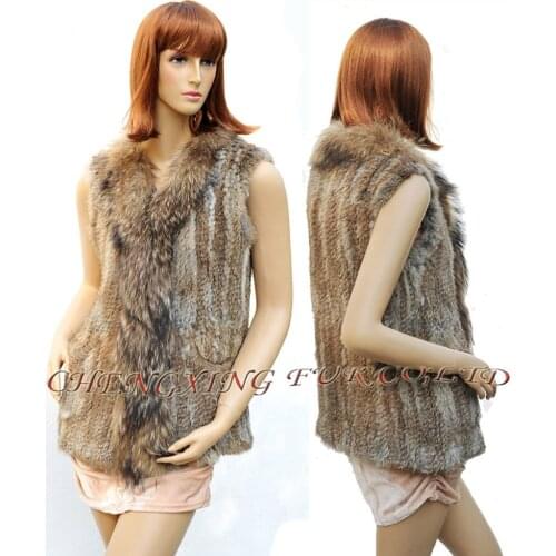 CX-G-B-76A Hand Knitted Ranch Raised Rabbit Fur Fashion Vest Women ~ DROP SHIPPING