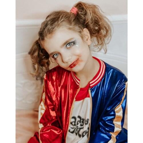 Kids Girls Harley Suicide Costume Cosplay Squad Quinn Harleen Quinzel Costumes T Shirt Joker Jacket Halloween